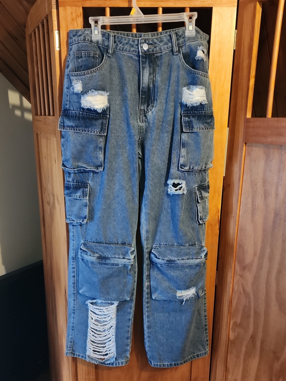 Distressed Blue Cargo Denim Jeans